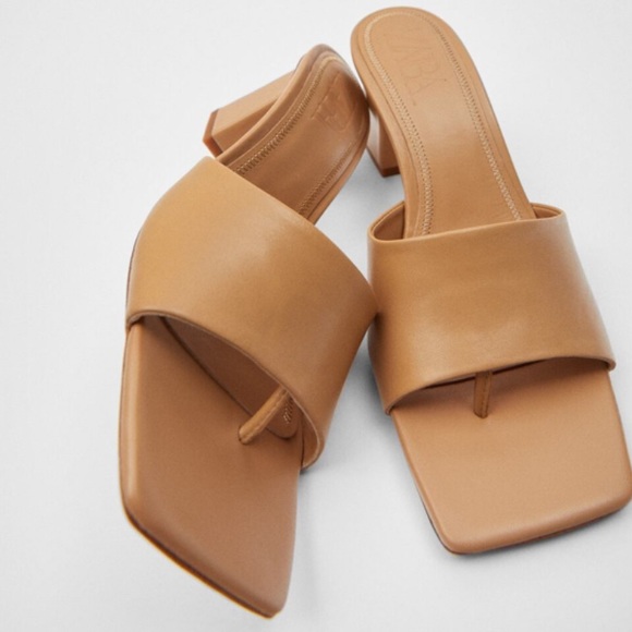 Zara leather square toe mule sandals